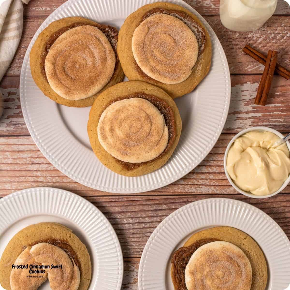 Frosted Cinnamon Swirl Cookies, delicious soft and buttery bakery-style cookies topped with creamy frosting and cinnamon sugar. Frosted Cinnamon Swirl Cookies, delicious soft and buttery bakery-style cookies topped with creamy frosting and cinnamon sugar.