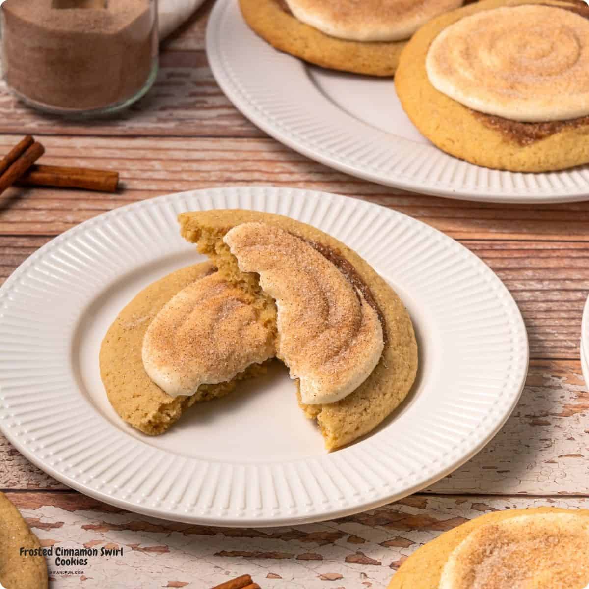 Frosted Cinnamon Swirl Cookies, delicious soft and buttery bakery-style cookies topped with creamy frosting and cinnamon sugar. Frosted Cinnamon Swirl Cookies, delicious soft and buttery bakery-style cookies topped with creamy frosting and cinnamon sugar.