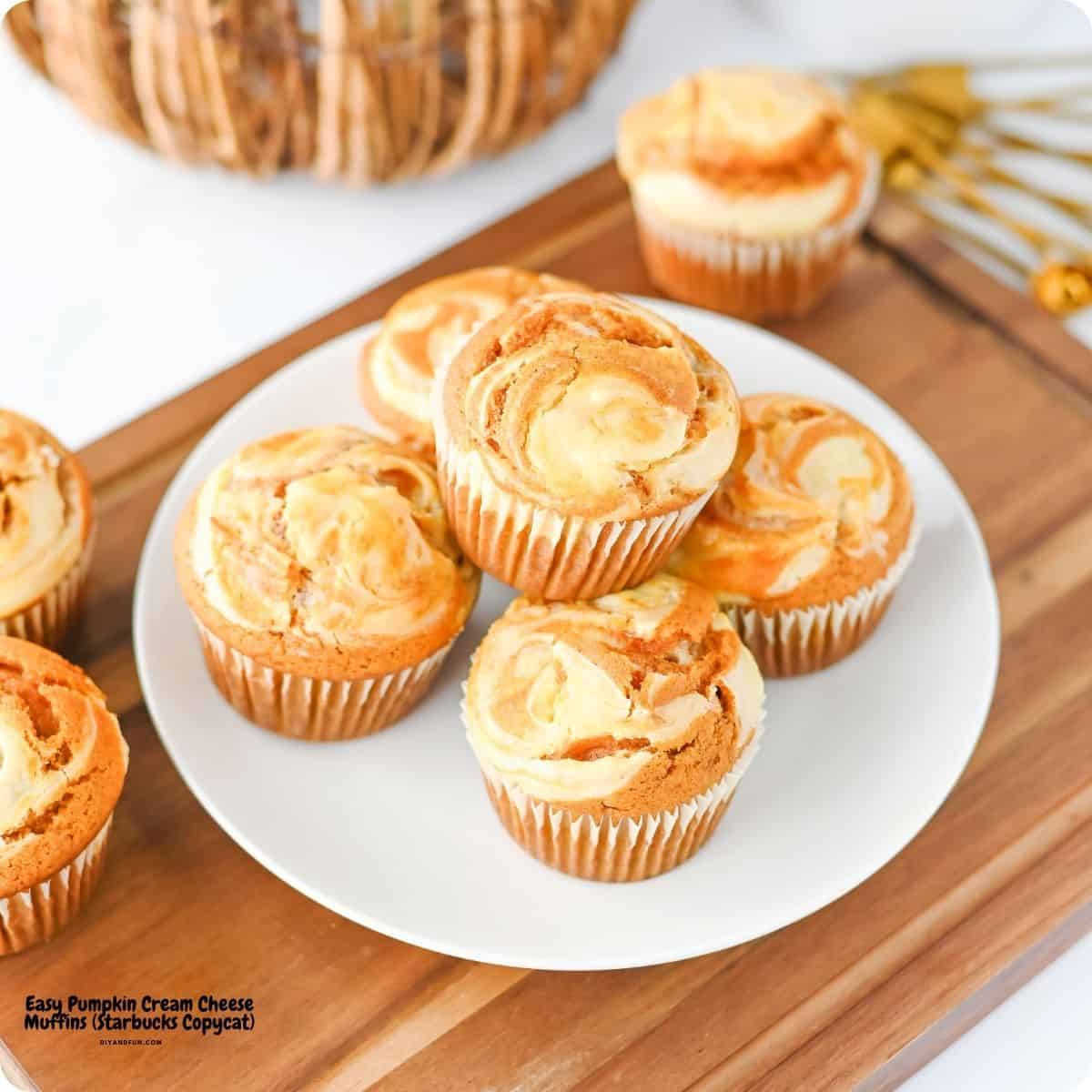 These Easy Pumpkin Cream Cheese Muffins are packed with cozy pumpkin spice flavor and a rich cream cheese filling. Pumpkin Cream Cheese Muffins (Starbucks Copycat), are soft, moist, and filled with a sweet cream cheese center. Breakfast, Snack recipe.
