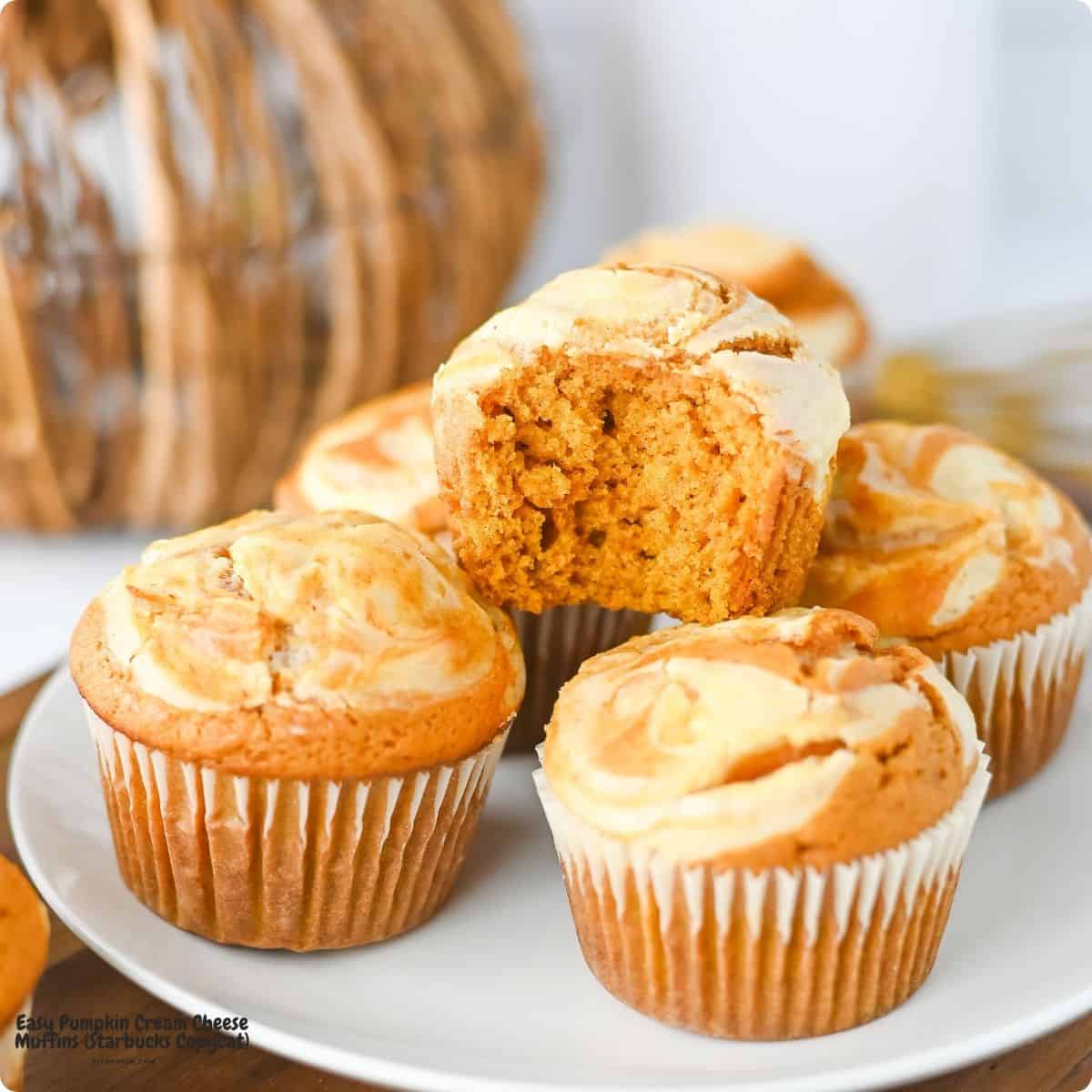 These Easy Pumpkin Cream Cheese Muffins are packed with cozy pumpkin spice flavor and a rich cream cheese filling. Pumpkin Cream Cheese Muffins (Starbucks Copycat), are soft, moist, and filled with a sweet cream cheese center. Breakfast, Snack recipe.