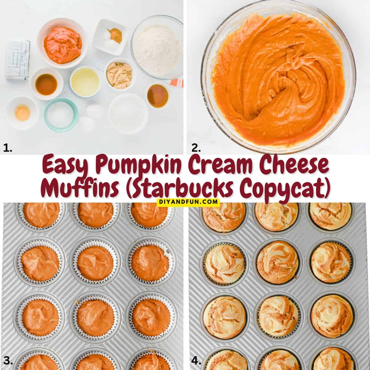 These Easy Pumpkin Cream Cheese Muffins are packed with cozy pumpkin spice flavor and a rich cream cheese filling. Pumpkin Cream Cheese Muffins (Starbucks Copycat), are soft, moist, and filled with a sweet cream cheese center. Breakfast, Snack recipe.