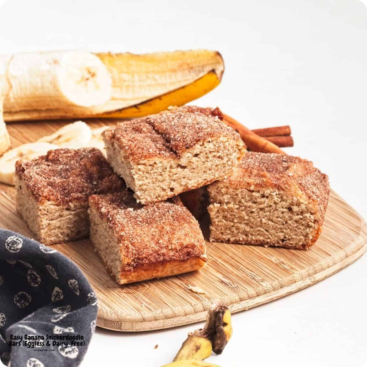 Soft and flavorful Dairy Free Banana Snickerdoodle Bars combine ripe bananas, warm cinnamon, and a sweet cinnamon-sugar topping for an easy dessert that is perfect for snacking, sharing, or enjoying with coffee Soft and flavorful Dairy Free Banana Snickerdoodle Bars combine ripe bananas, warm cinnamon, and a sweet cinnamon-sugar topping for an easy dessert that is perfect for snacking, sharing, or enjoying with coffee