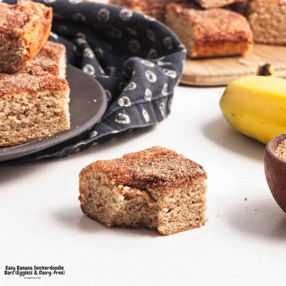 Soft and flavorful Dairy Free Banana Snickerdoodle Bars combine ripe bananas, warm cinnamon, and a sweet cinnamon-sugar topping for an easy dessert that is perfect for snacking, sharing, or enjoying with coffee Soft and flavorful Dairy Free Banana Snickerdoodle Bars combine ripe bananas, warm cinnamon, and a sweet cinnamon-sugar topping for an easy dessert that is perfect for snacking, sharing, or enjoying with coffee