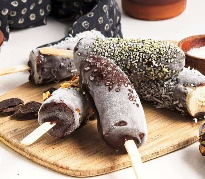 These chocolate coated bananas are crunchy on the outside and feature sweet and creamy bananas on the inside.