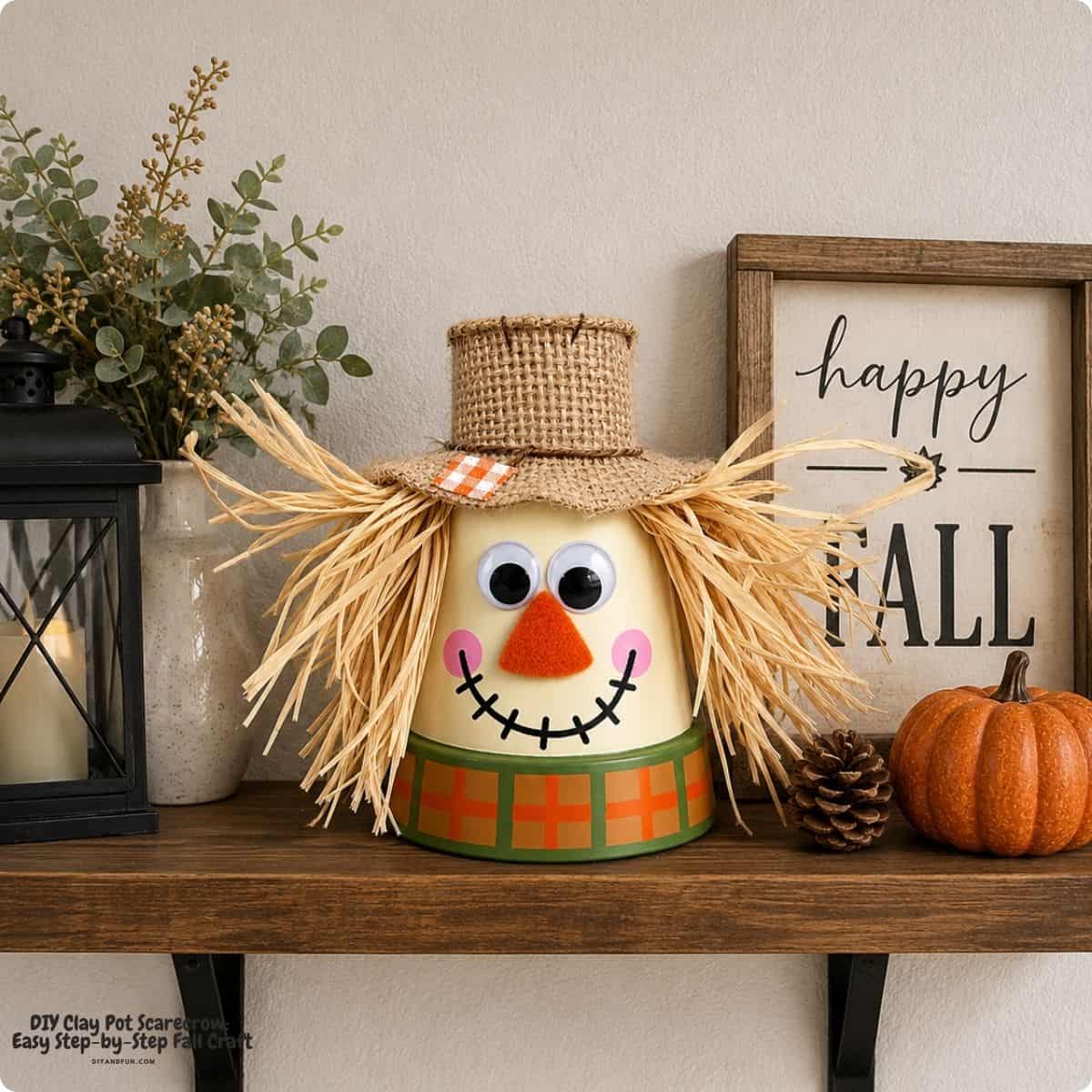 adorable DIY Clay Pot Scarecrow adorable DIY Clay Pot Scarecrow with simple Dollar Store supplies. This easy step-by-step fall craft is perfect for autumn decorating.
