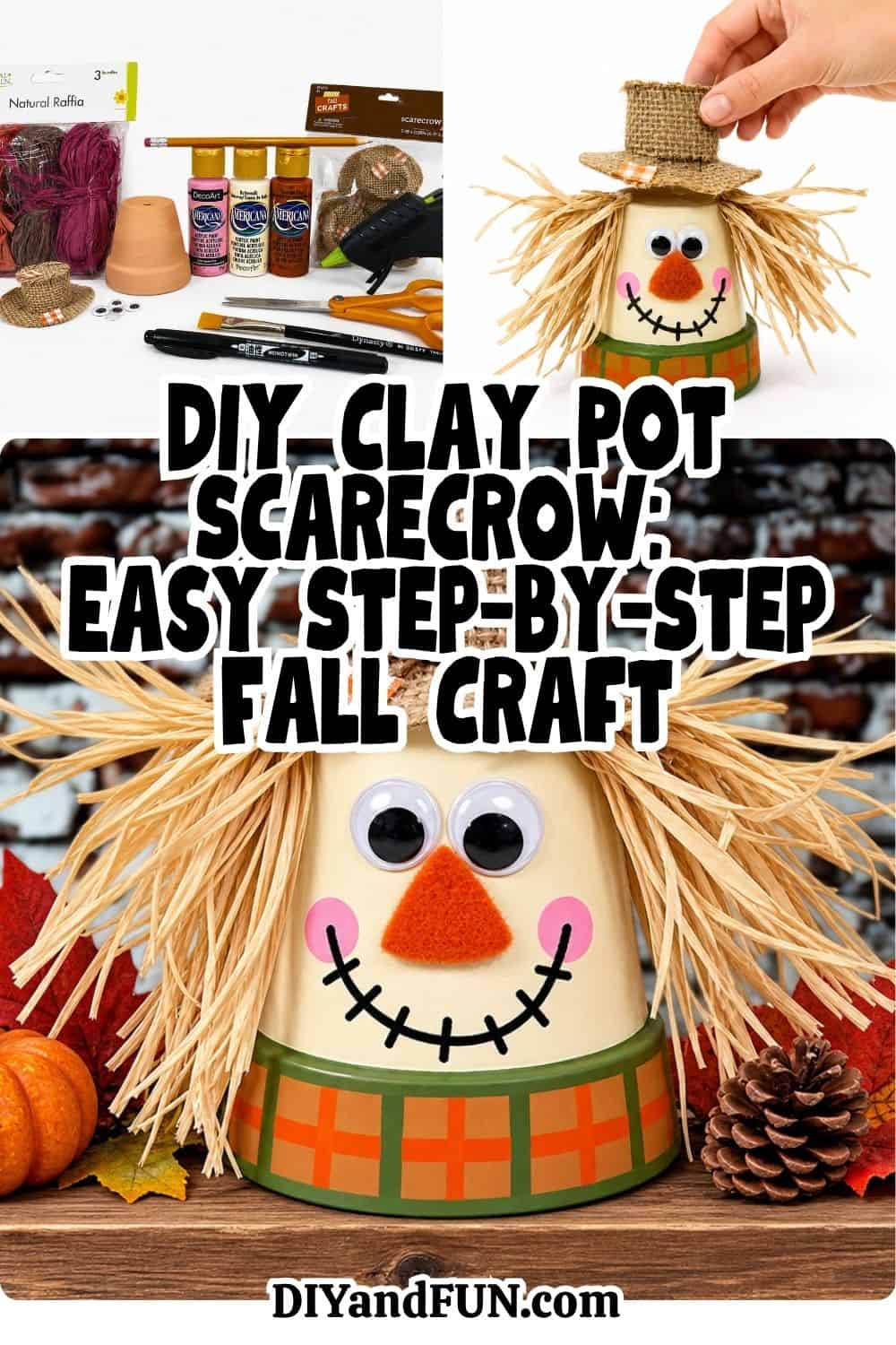 adorable DIY Clay Pot Scarecrow adorable DIY Clay Pot Scarecrow with simple Dollar Store supplies. This easy step-by-step fall craft is perfect for autumn decorating.