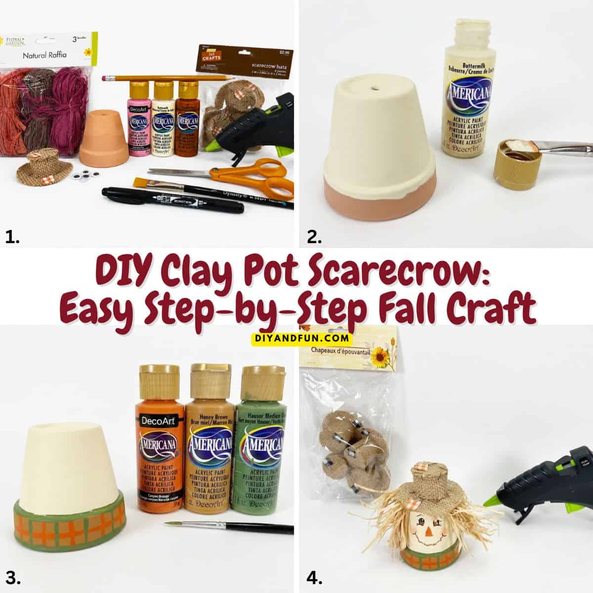 adorable DIY Clay Pot Scarecrow adorable DIY Clay Pot Scarecrow with simple Dollar Store supplies. This easy step-by-step fall craft is perfect for autumn decorating.