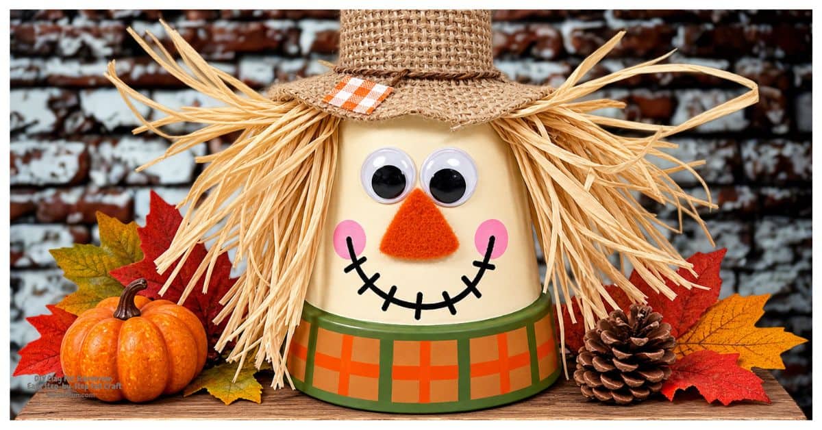 adorable DIY Clay Pot Scarecrow adorable DIY Clay Pot Scarecrow with simple Dollar Store supplies. This easy step-by-step fall craft is perfect for autumn decorating.