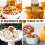 15 easy pumpkin recipes for fall, including moist cakes, muffins, creamy cheesecakes, no-bake treats, and other delicious pumpkin favorites.